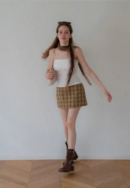 Plaid Pattern High Waist Mini Skirt