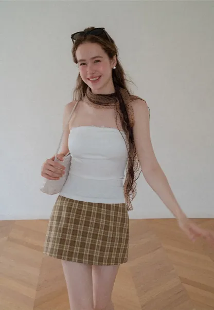 Plaid Pattern High Waist Mini Skirt