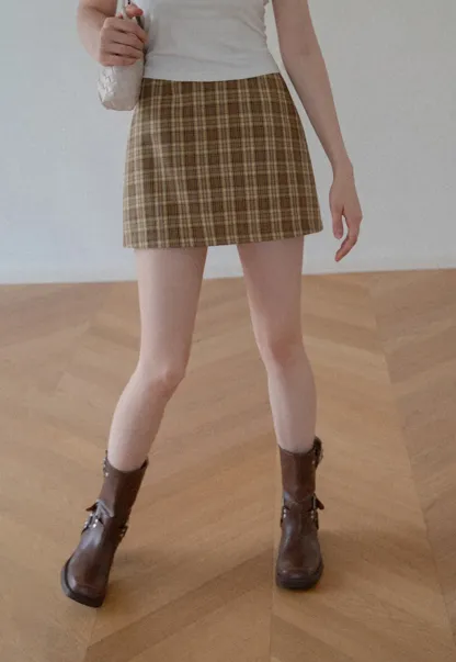 Plaid Pattern High Waist Mini Skirt