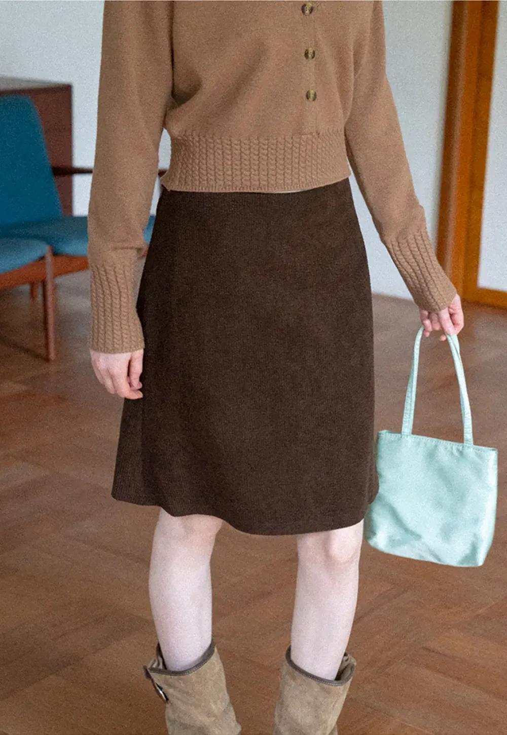 Ribbed Knit A-Line Skirt