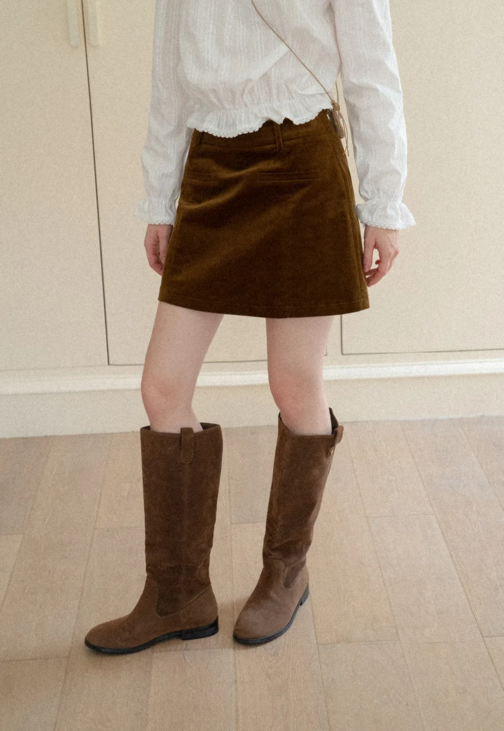 Corduroy Mini Skirt with Front Patch Pockets