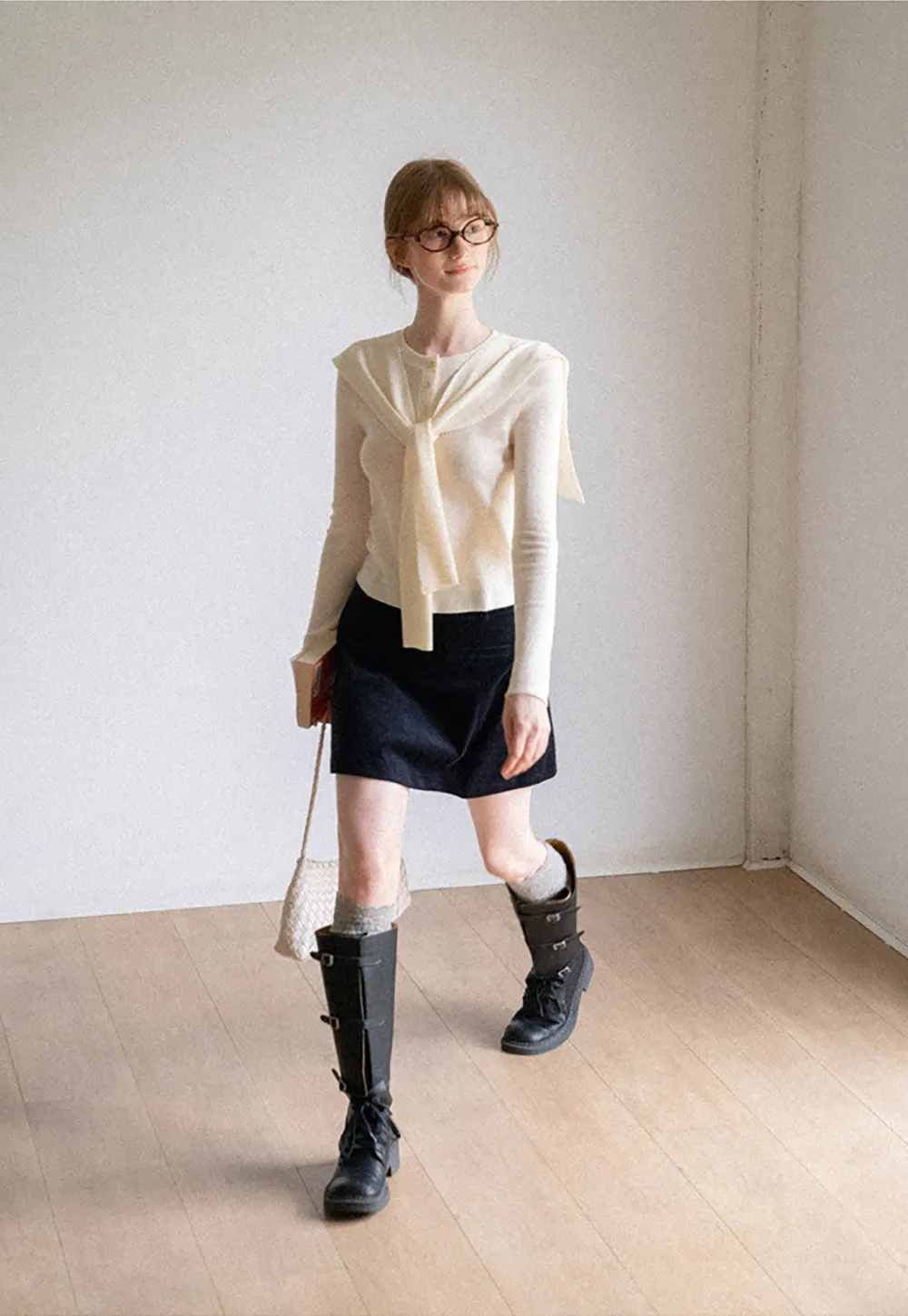 Corduroy Mini Skirt with Front Patch Pockets