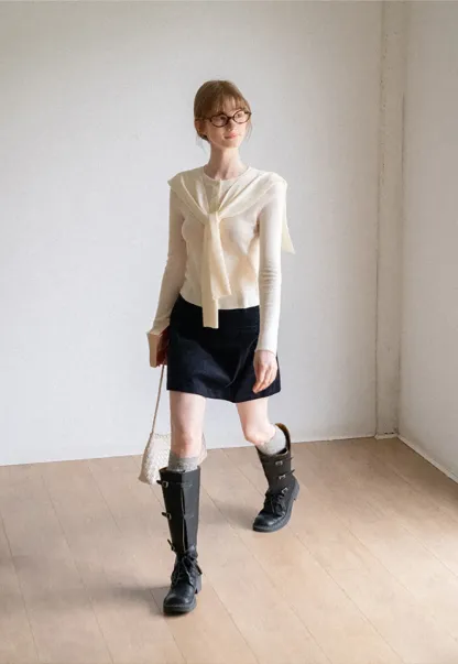 Corduroy Mini Skirt with Front Patch Pockets