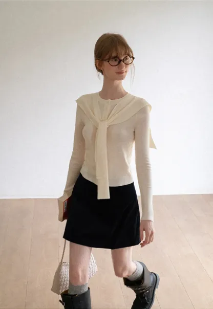 Corduroy Mini Skirt with Front Patch Pockets