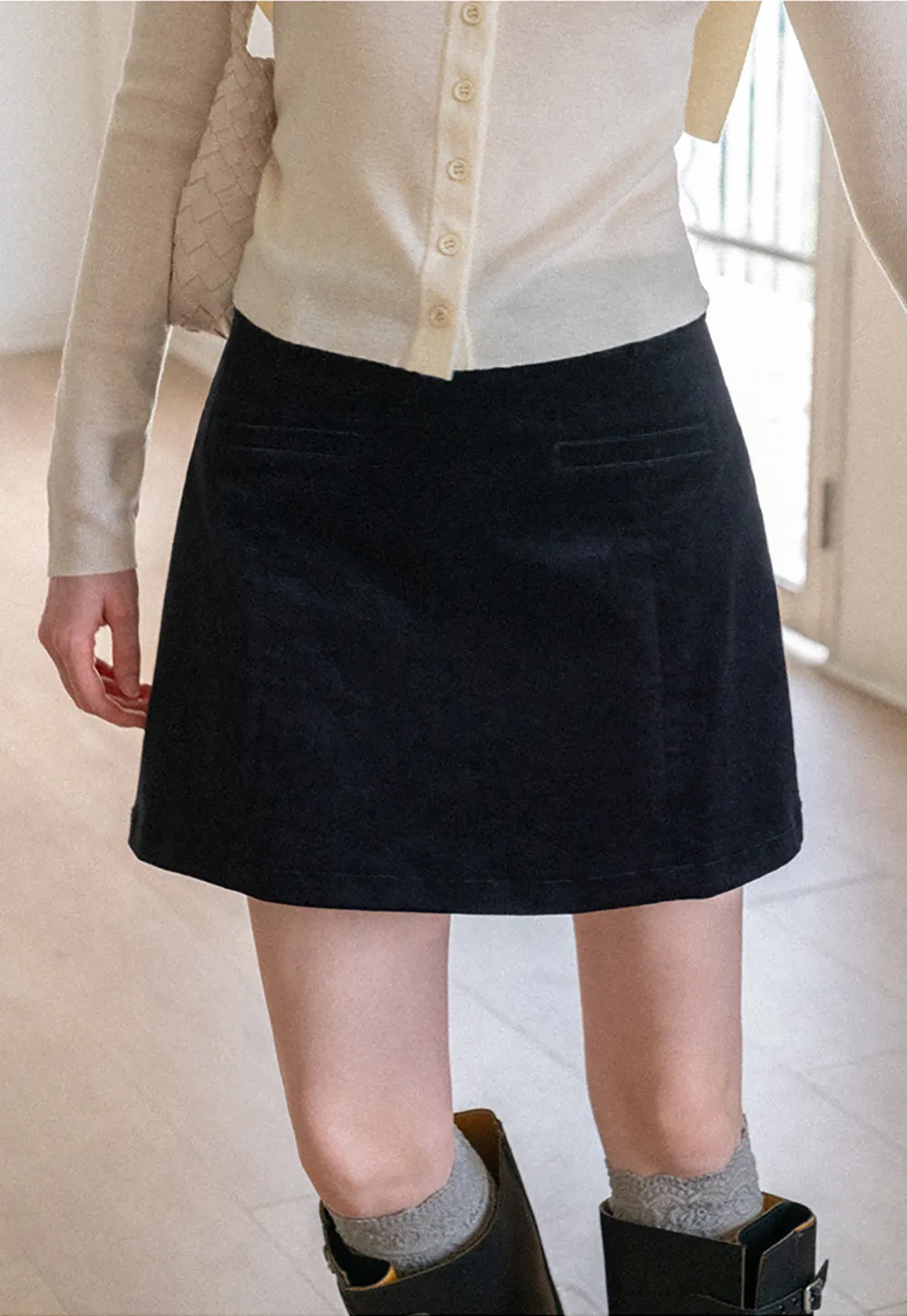 Corduroy Mini Skirt with Front Patch Pockets