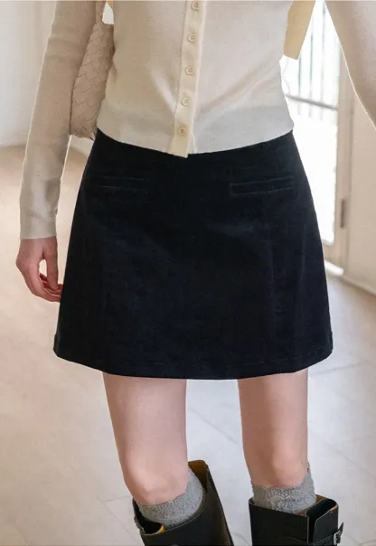 Corduroy Mini Skirt with Front Patch Pockets