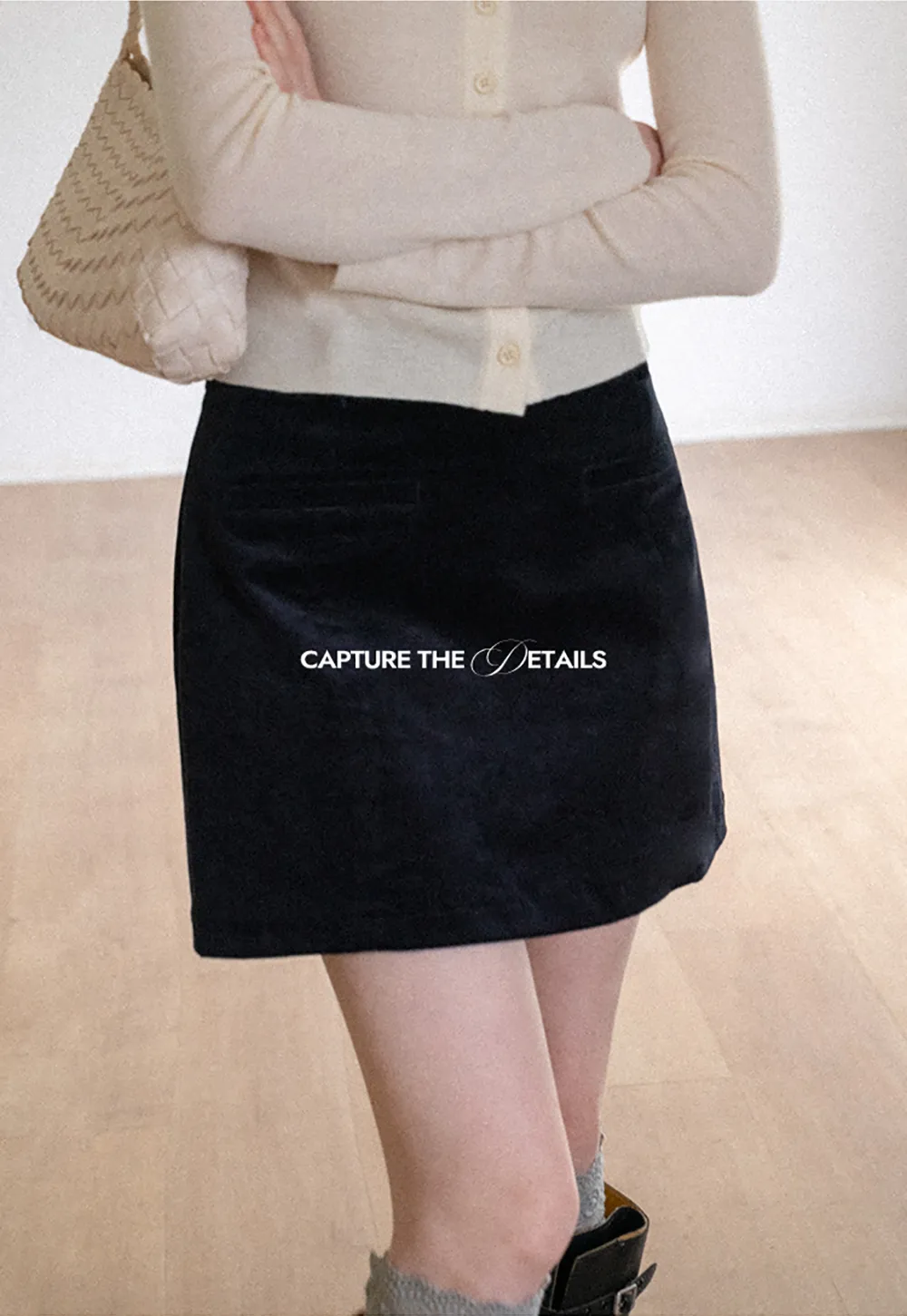 Corduroy Mini Skirt with Front Patch Pockets