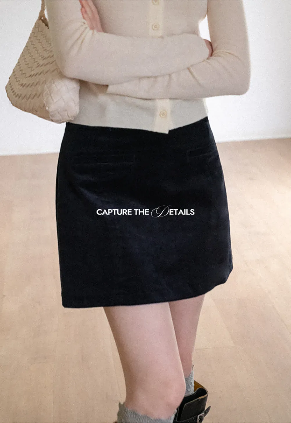 Corduroy Mini Skirt with Front Patch Pockets