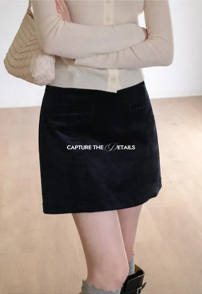 Corduroy Mini Skirt with Front Patch Pockets