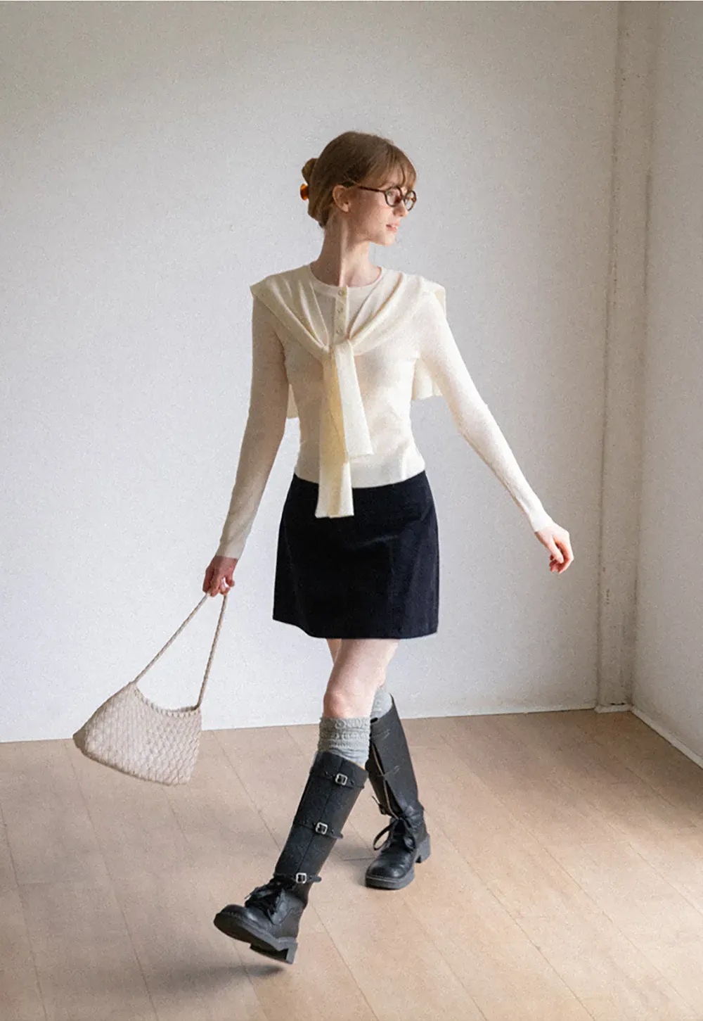 Corduroy Mini Skirt with Front Patch Pockets
