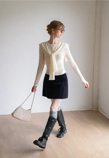 Corduroy Mini Skirt with Front Patch Pockets