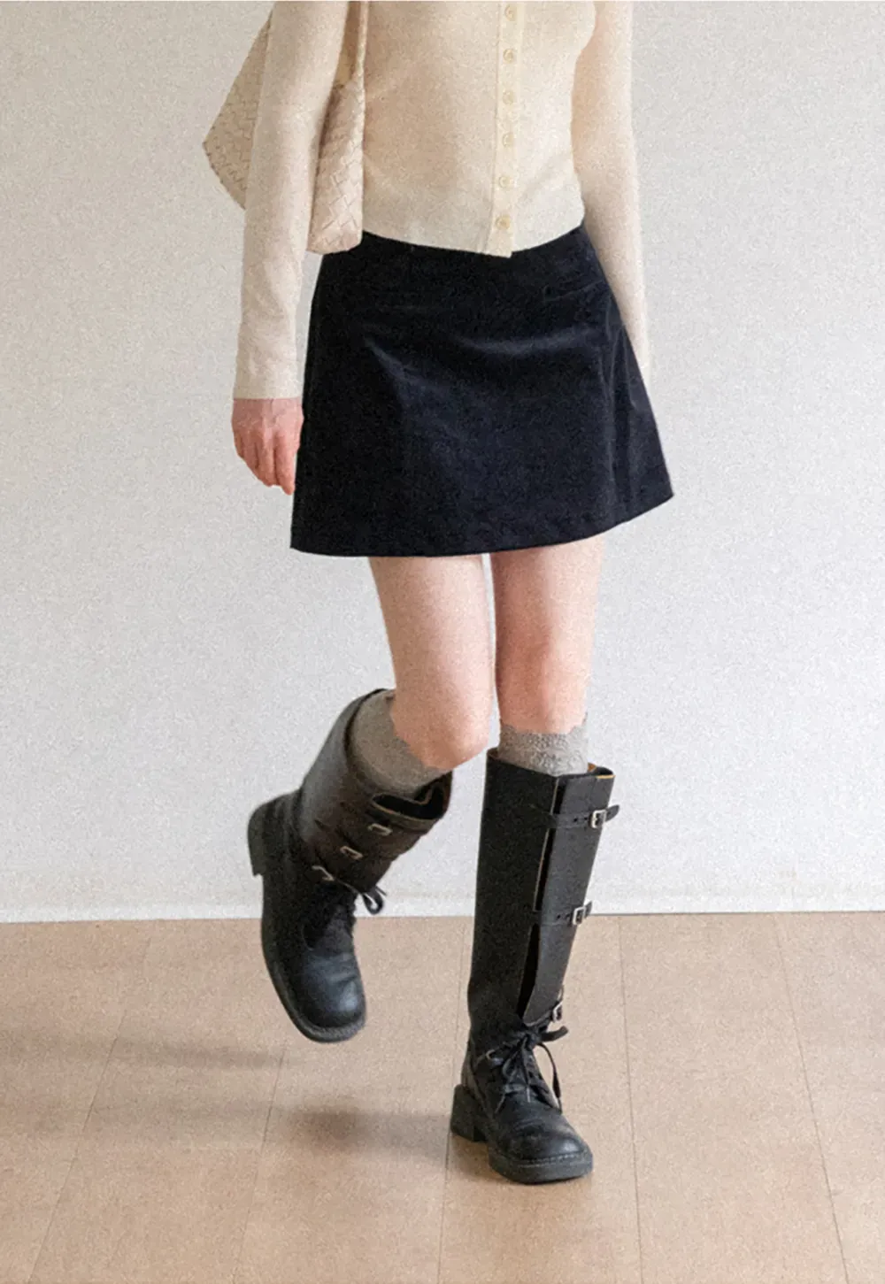 Corduroy Mini Skirt with Front Patch Pockets