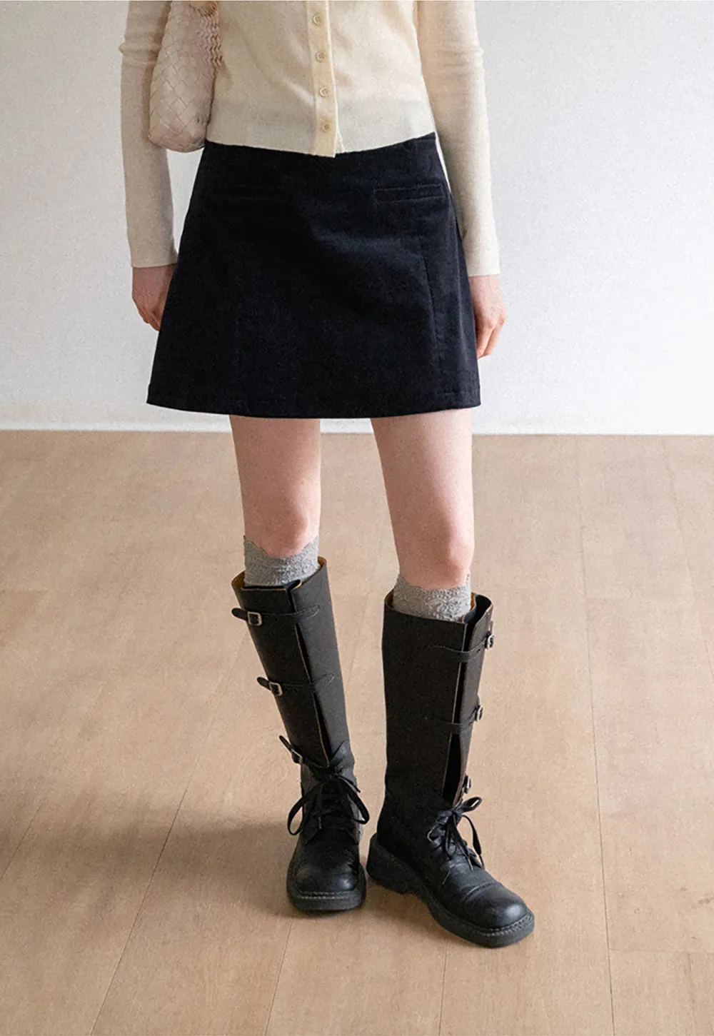 Corduroy Mini Skirt with Front Patch Pockets