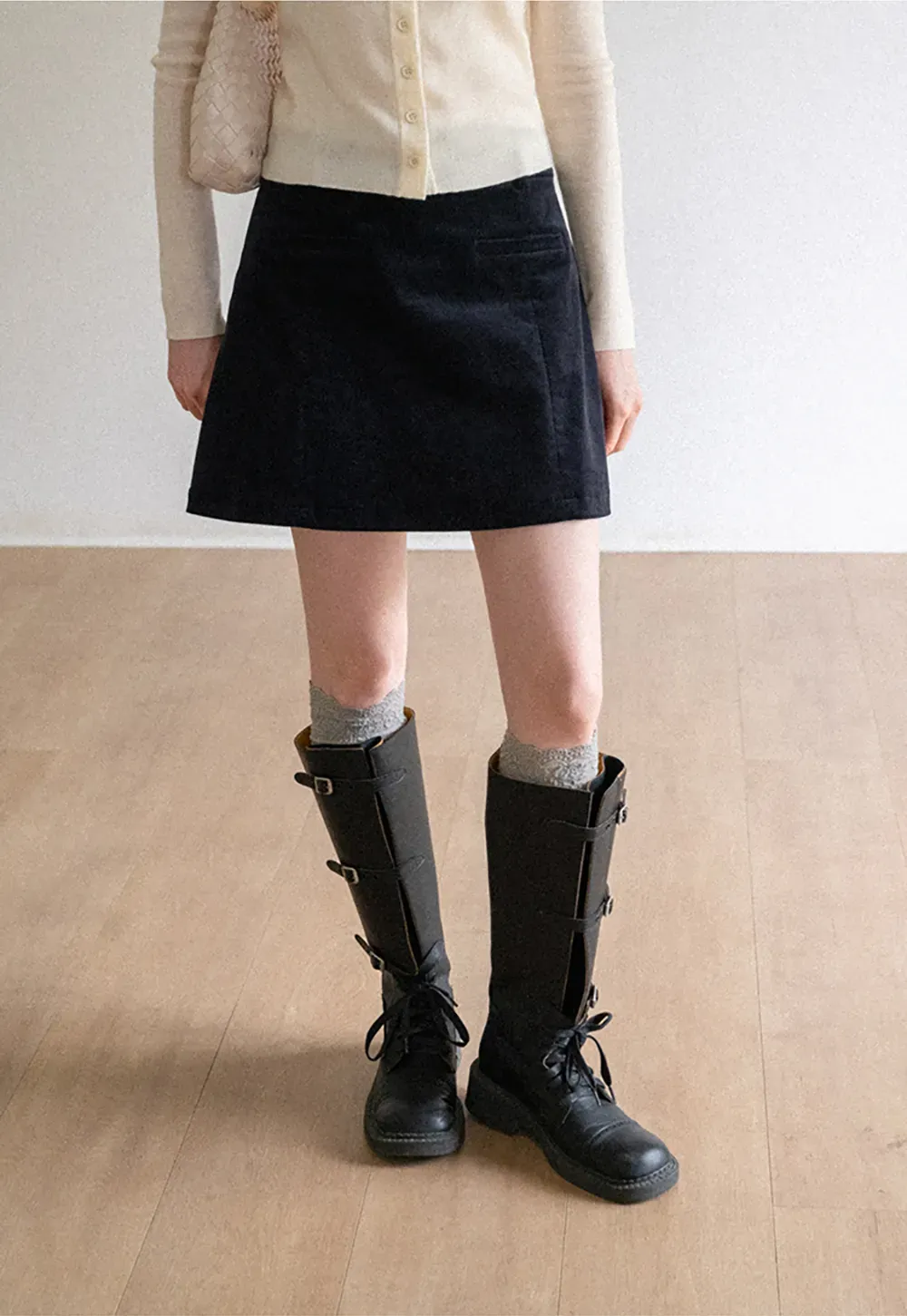 Corduroy Mini Skirt with Front Patch Pockets