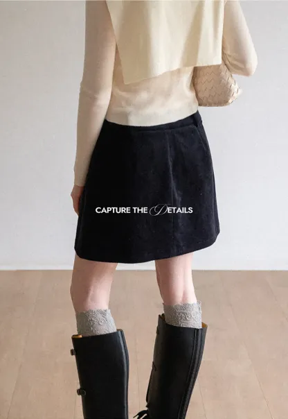 Corduroy Mini Skirt with Front Patch Pockets