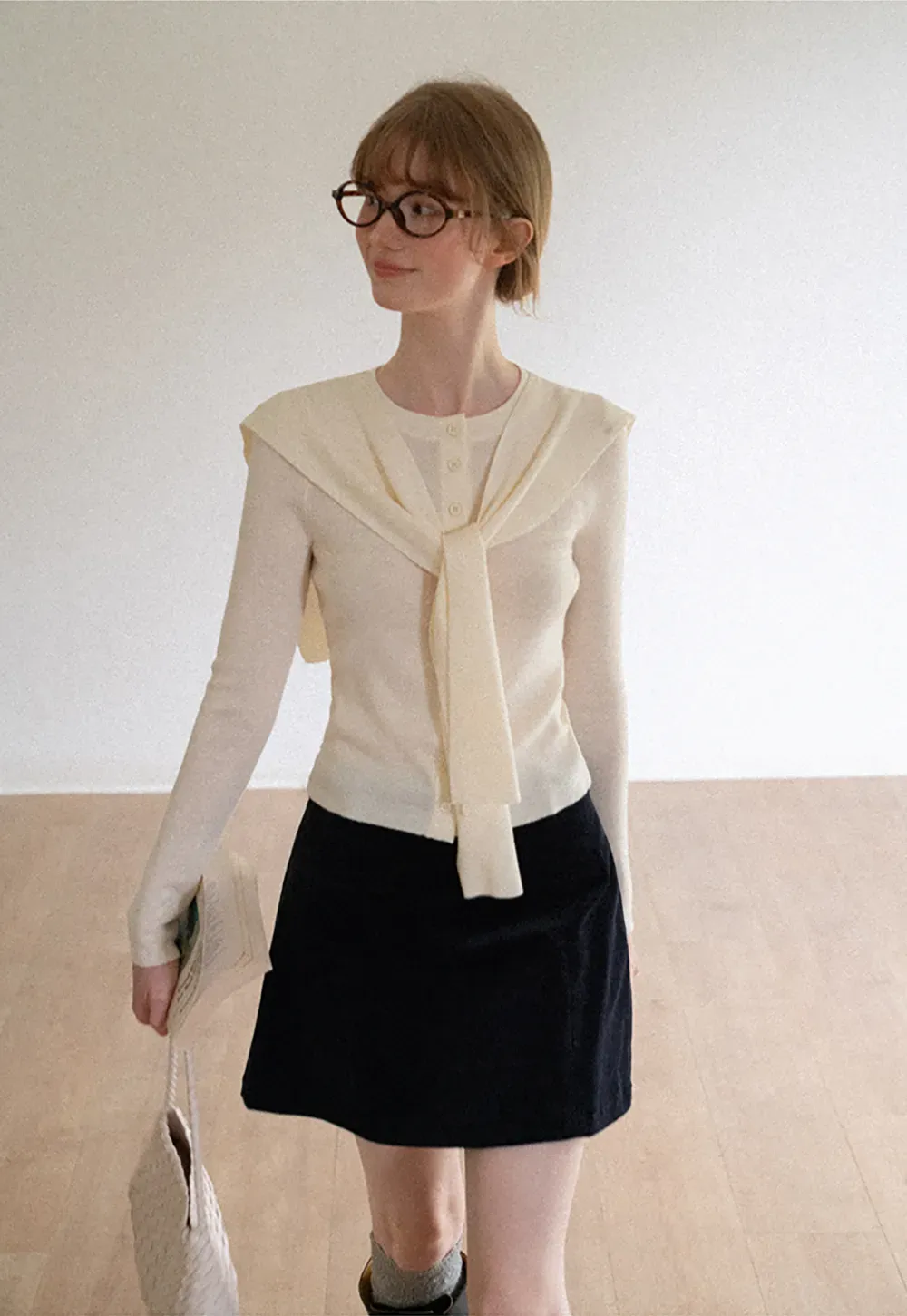 Corduroy Mini Skirt with Front Patch Pockets