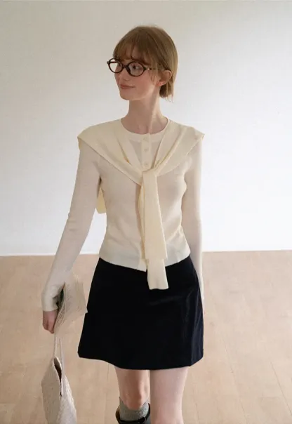 Corduroy Mini Skirt with Front Patch Pockets