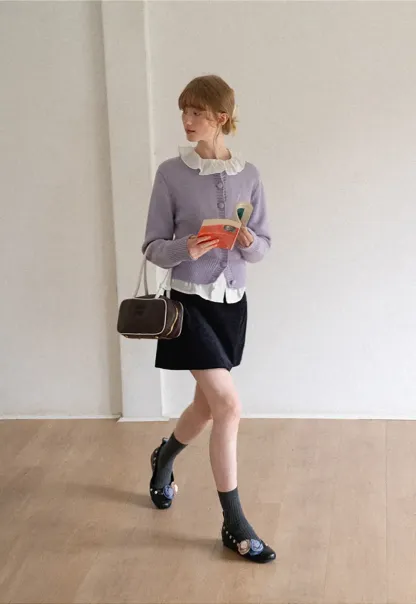 Corduroy Mini Skirt with Front Patch Pockets