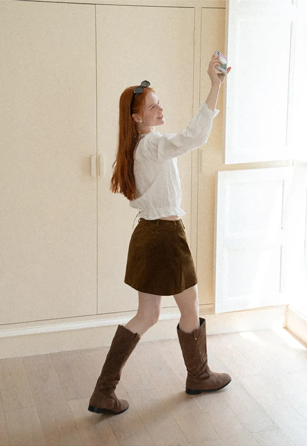 Corduroy Mini Skirt with Front Patch Pockets