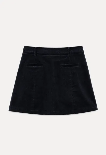 Corduroy Mini Skirt with Front Patch Pockets