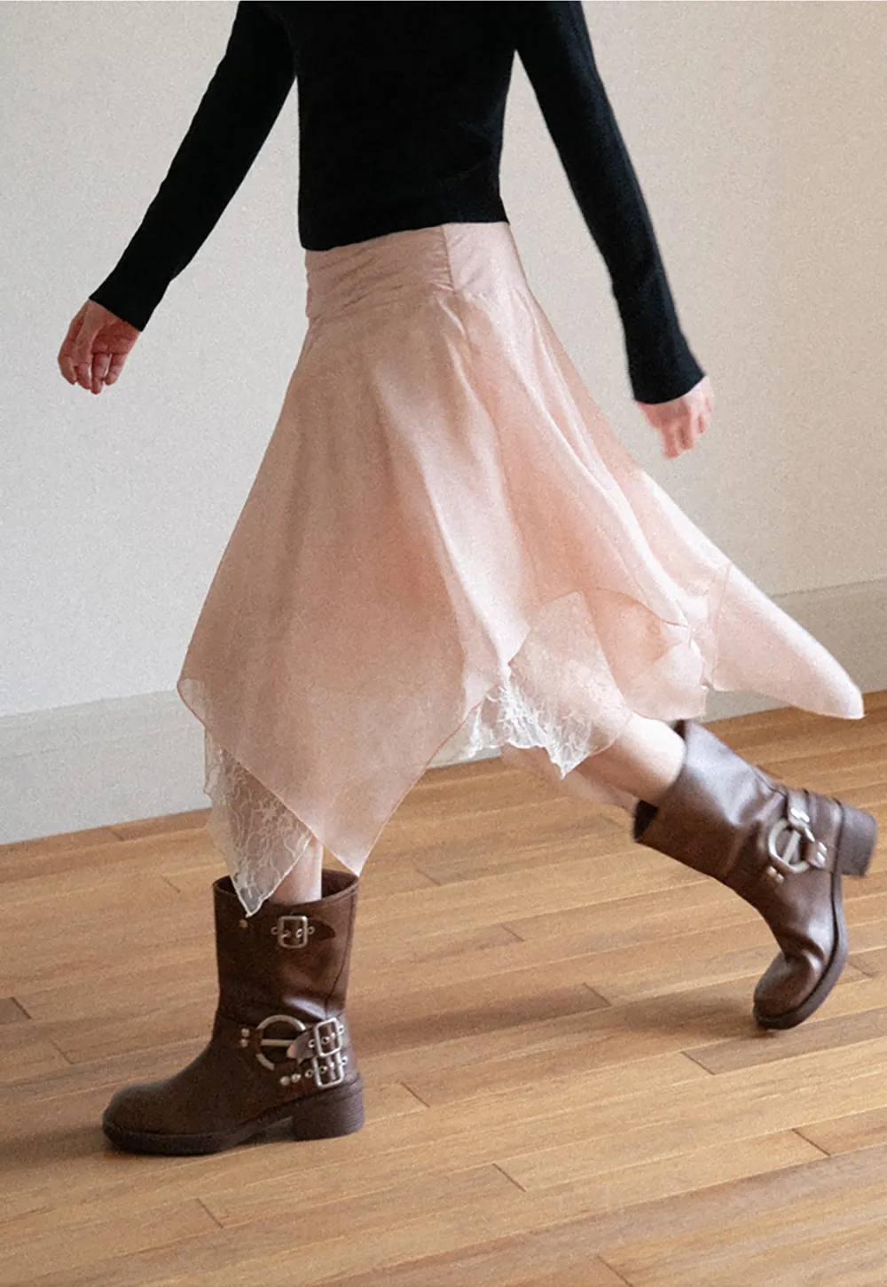 Asymmetrical Lace Overlay Skirt