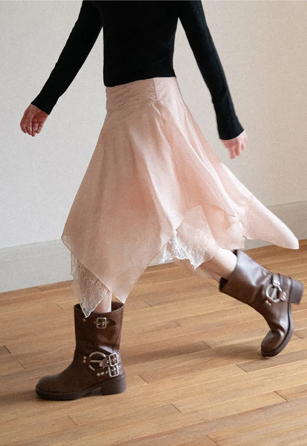 Asymmetrical Lace Overlay Skirt