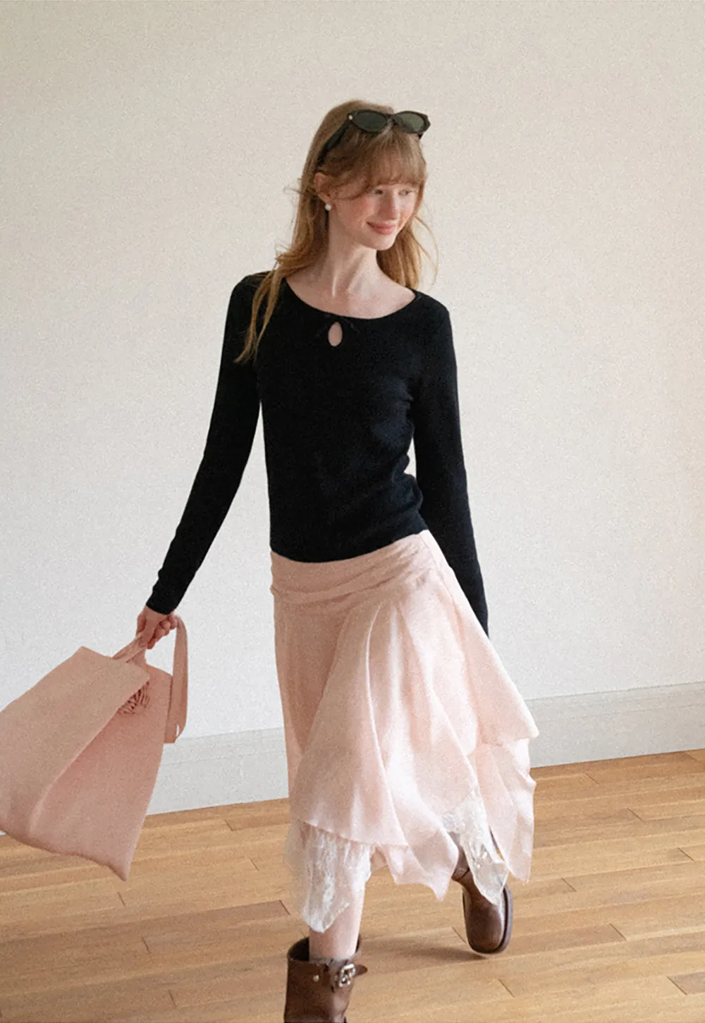 Asymmetrical Lace Overlay Skirt