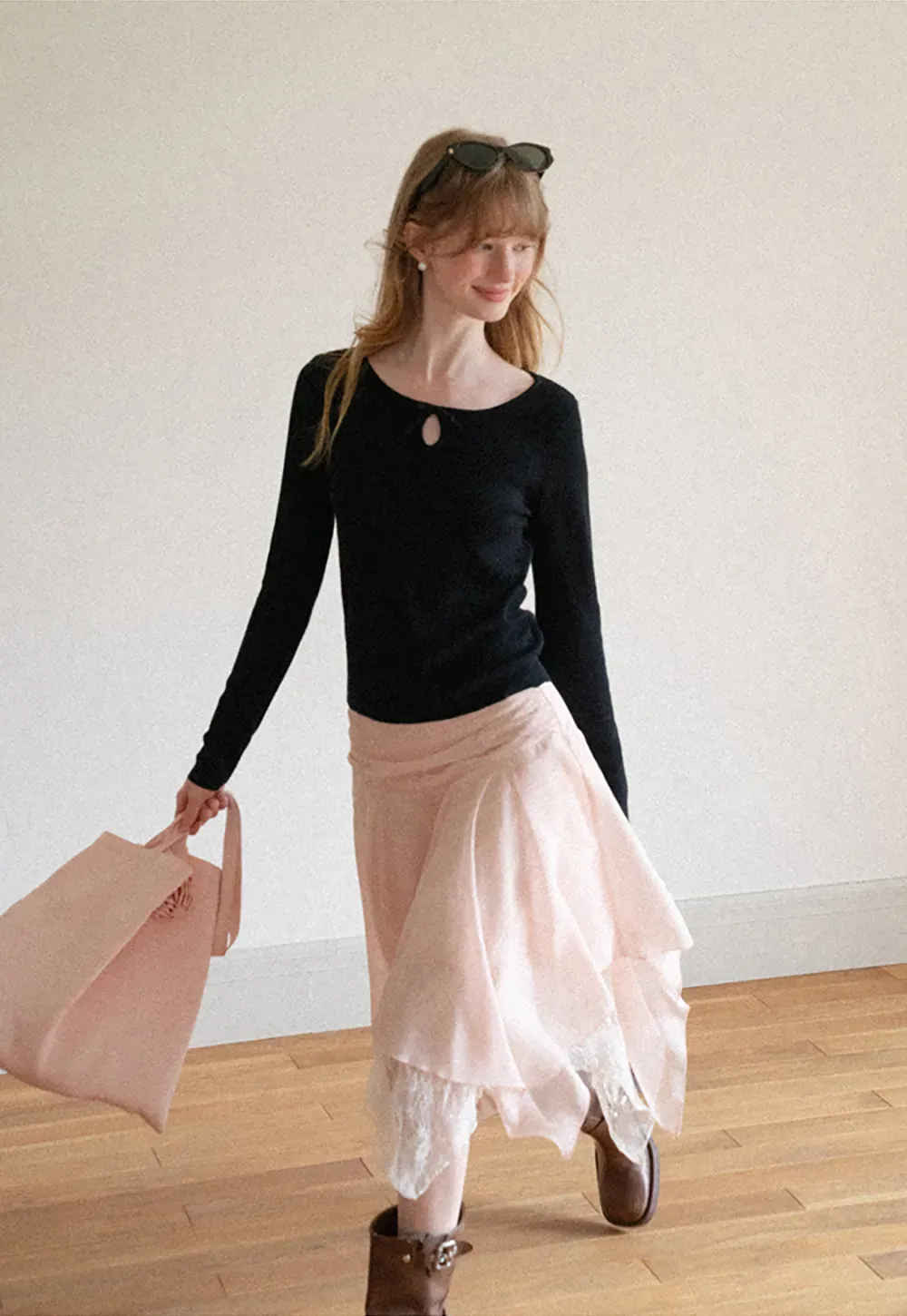 Asymmetrical Lace Overlay Skirt
