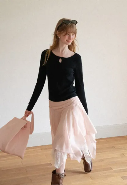 Asymmetrical Lace Overlay Skirt