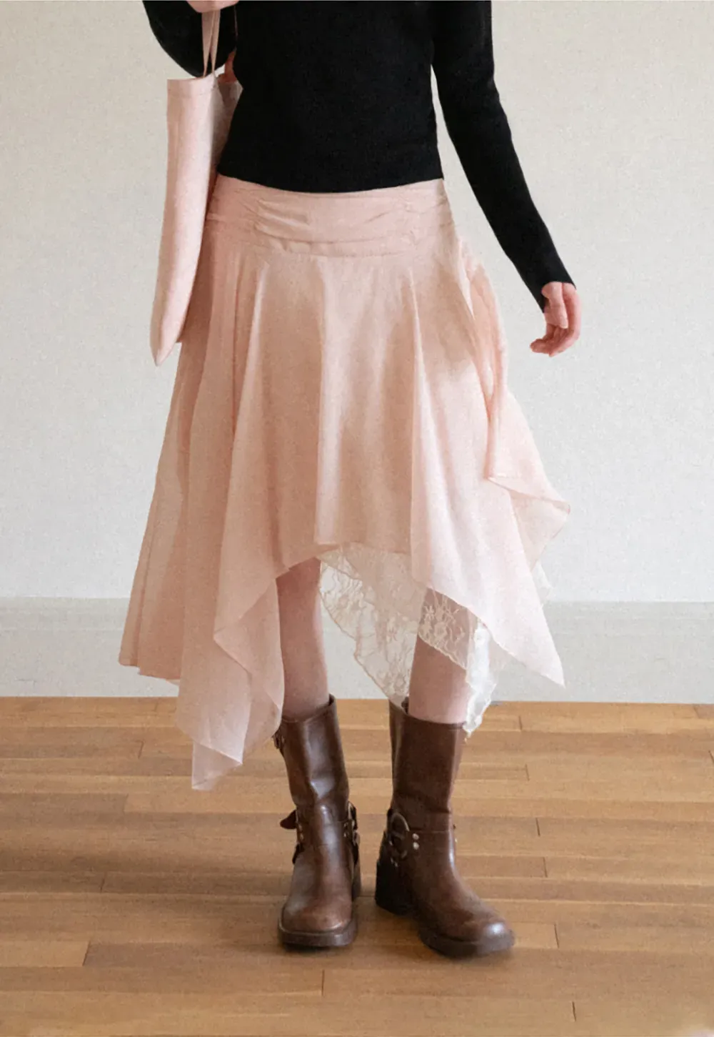 Asymmetrical Lace Overlay Skirt