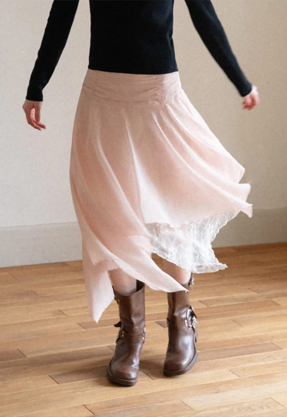 Asymmetrical Lace Overlay Skirt