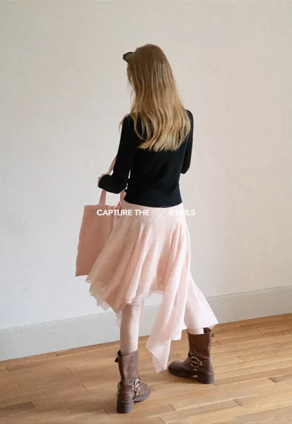 Asymmetrical Lace Overlay Skirt