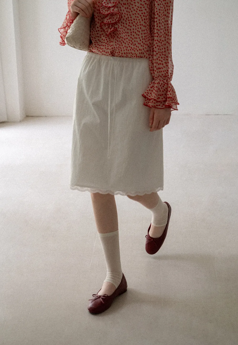 Lace Trim Drawstring Waist Skirt