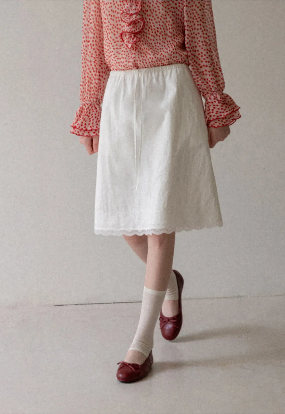 Lace Trim Drawstring Waist Skirt