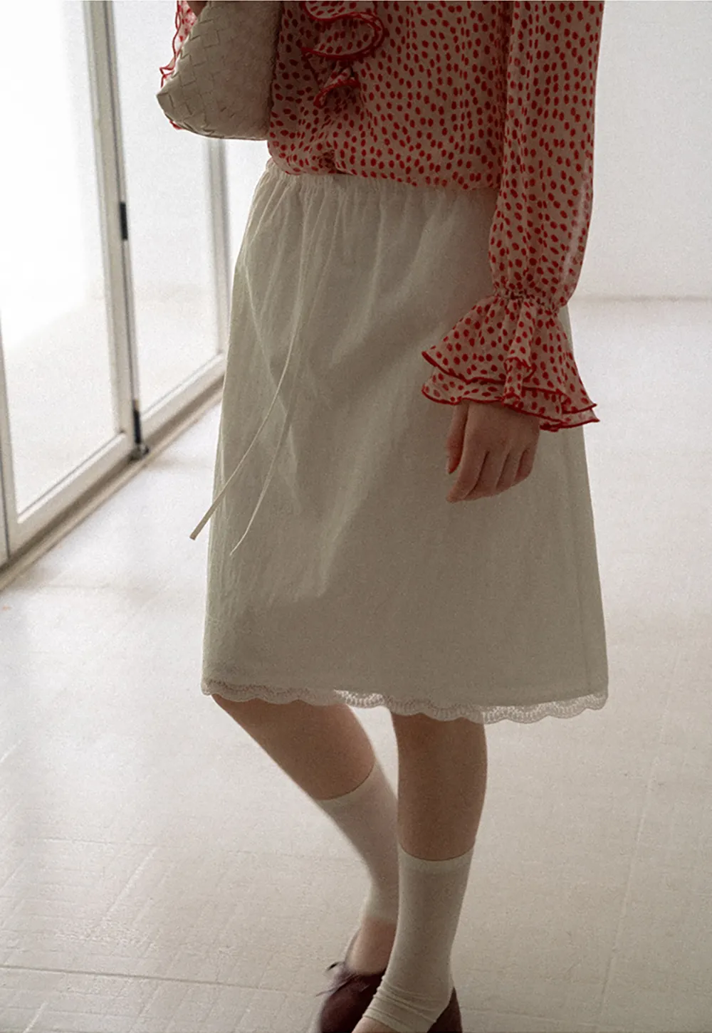 Lace Trim Drawstring Waist Skirt