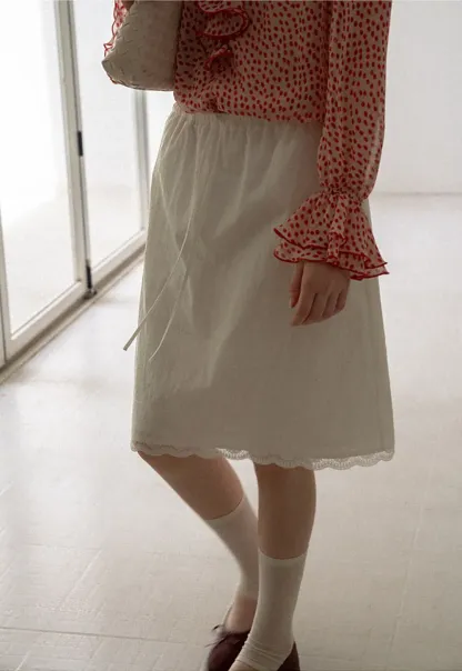 Lace Trim Drawstring Waist Skirt