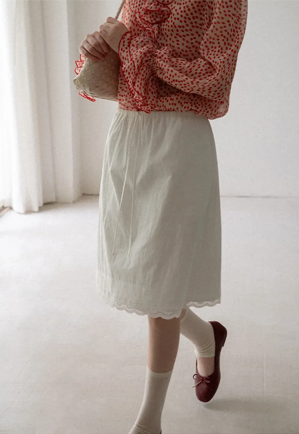Lace Trim Drawstring Waist Skirt