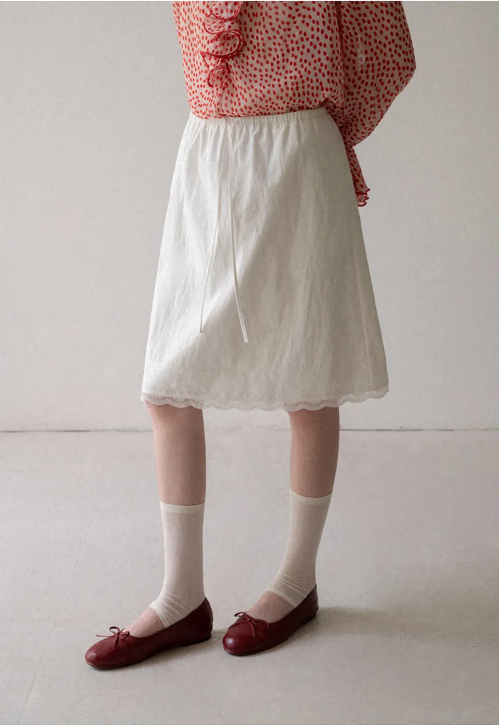 Lace Trim Drawstring Waist Skirt
