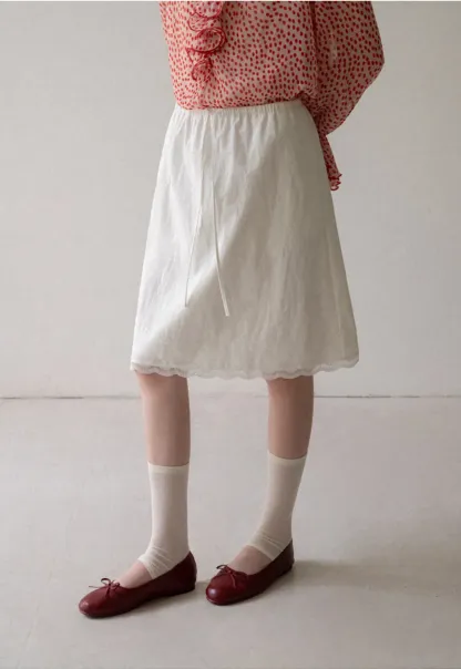 Lace Trim Drawstring Waist Skirt