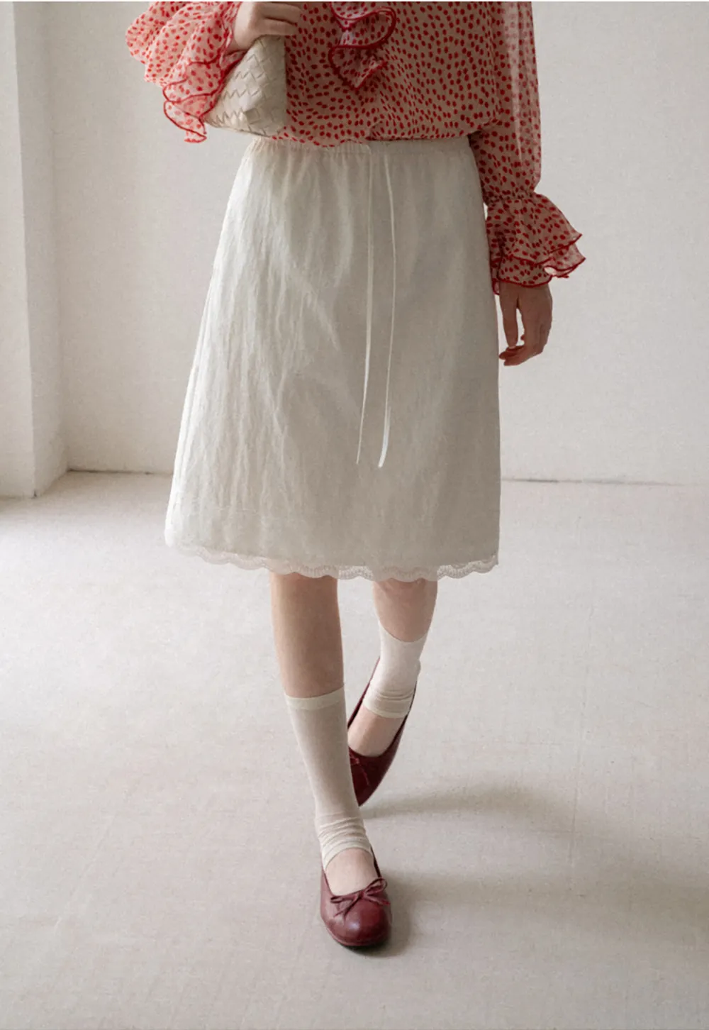 Lace Trim Drawstring Waist Skirt