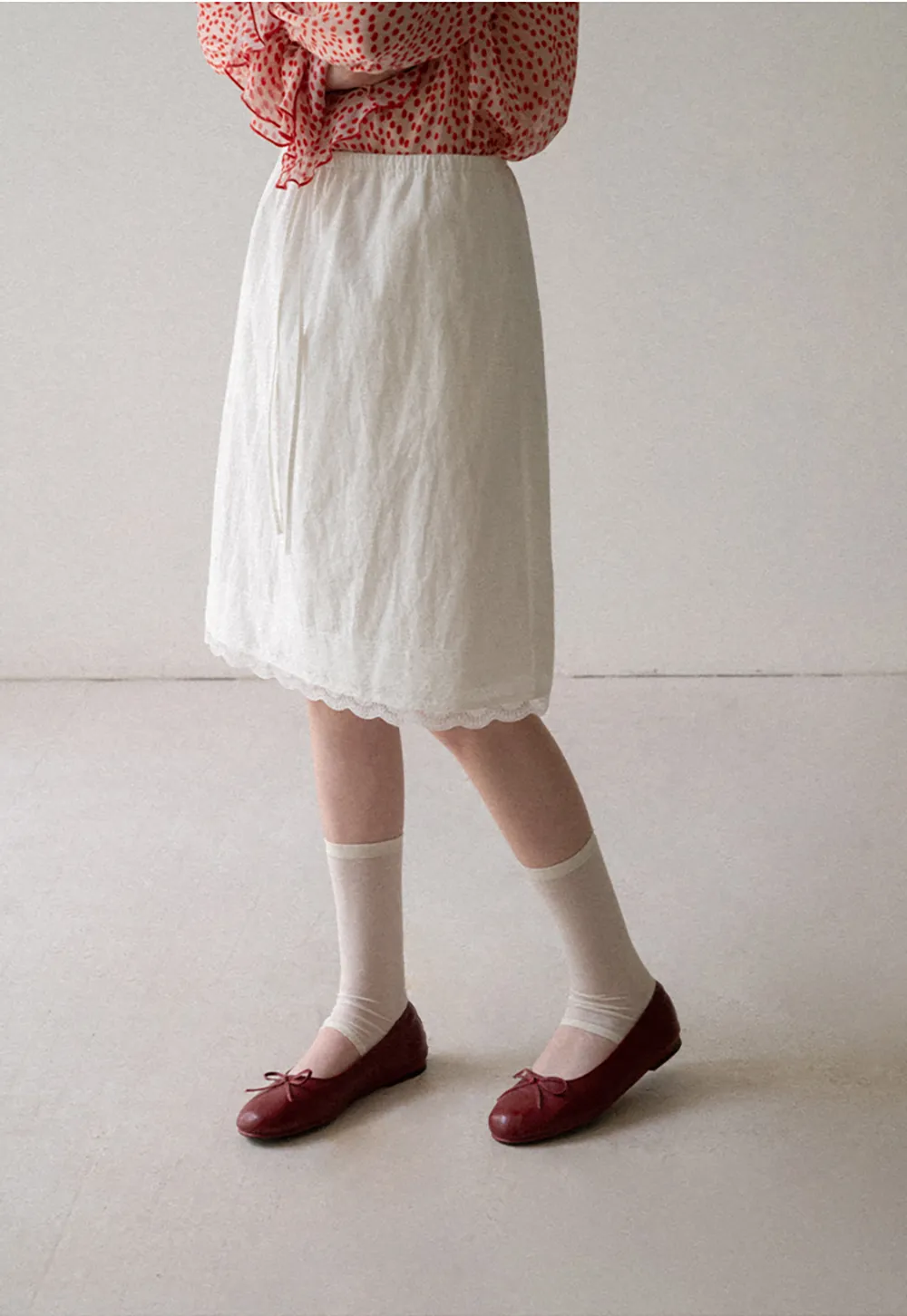 Lace Trim Drawstring Waist Skirt