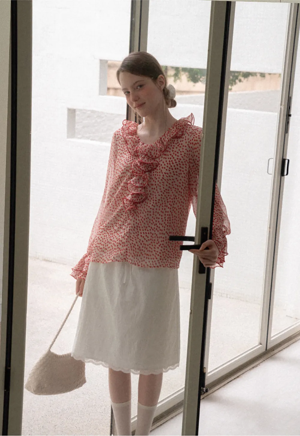 Lace Trim Drawstring Waist Skirt
