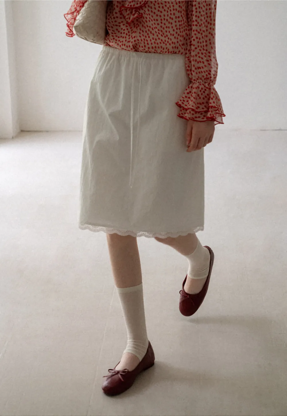 Lace Trim Drawstring Waist Skirt