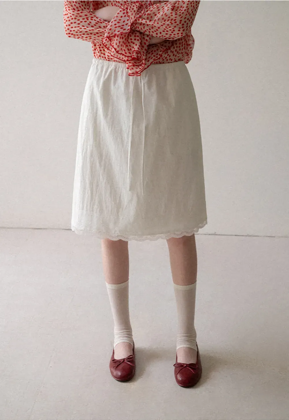 Lace Trim Drawstring Waist Skirt