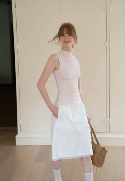 Lace Trim Drawstring Waist Skirt