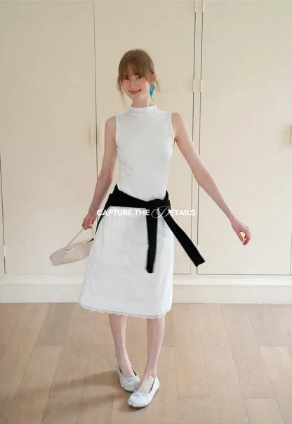 Lace Trim Drawstring Waist Skirt