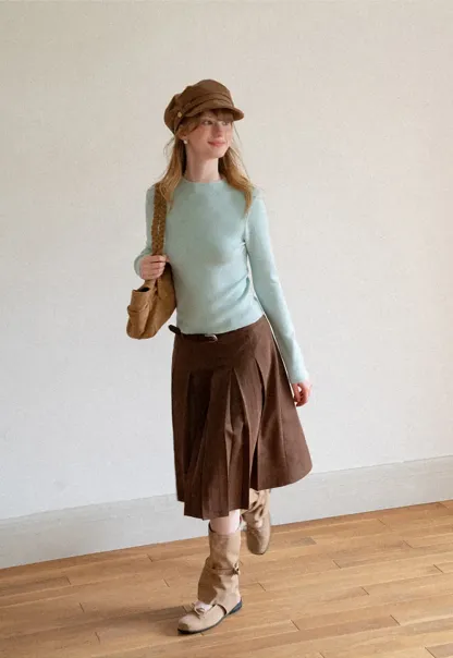 Pleated High Waist A Line Skirt
