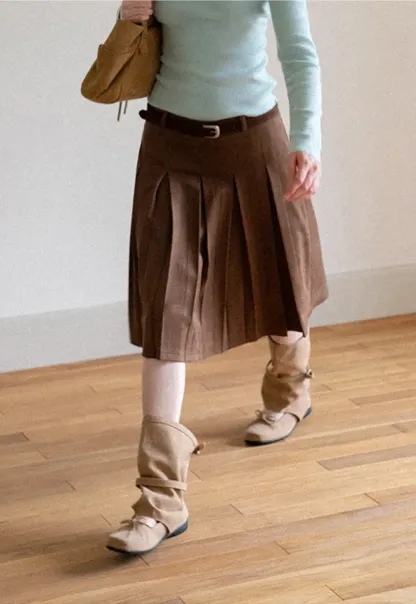 Pleated High Waist A Line Skirt