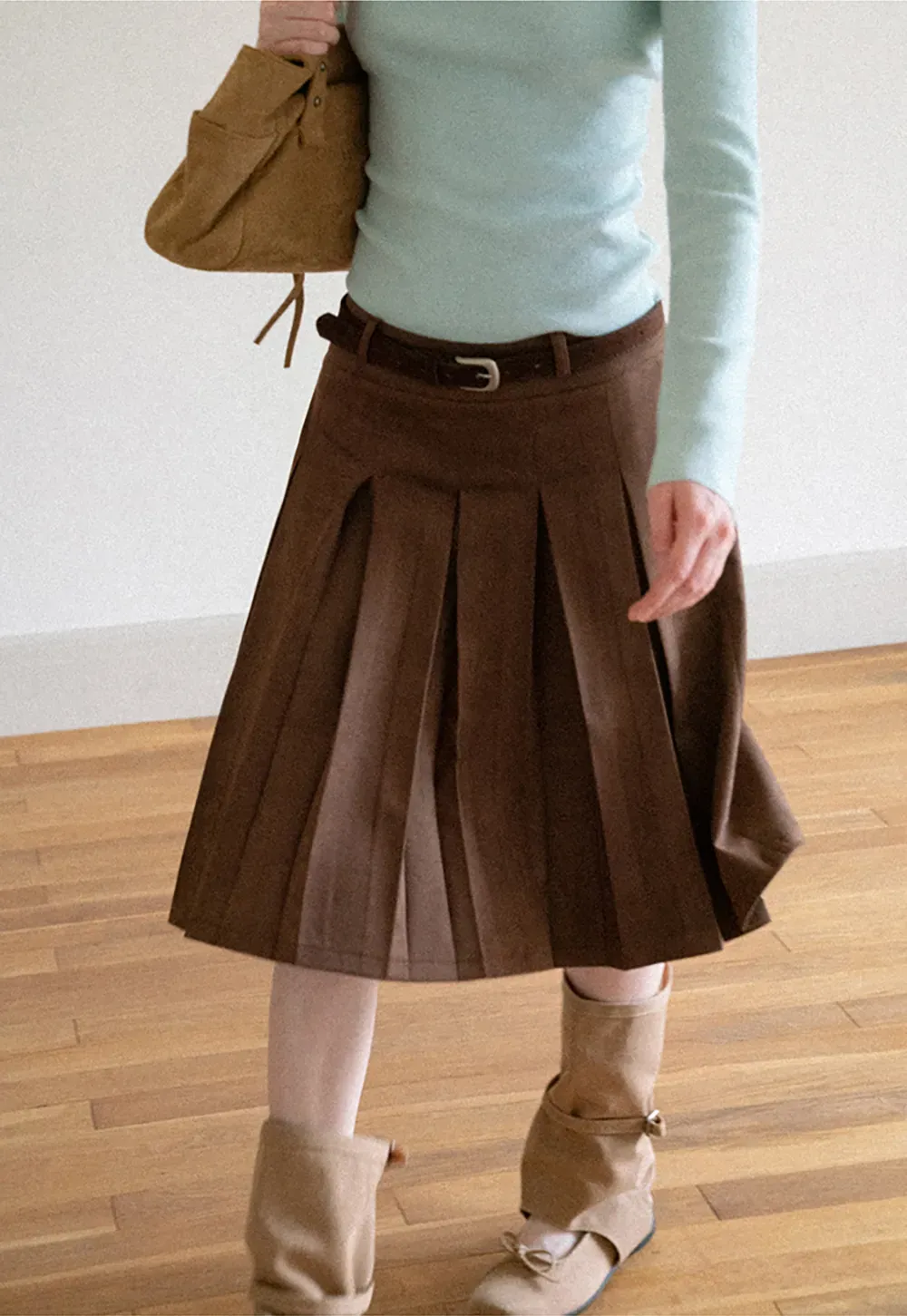 Pleated High Waist A Line Skirt