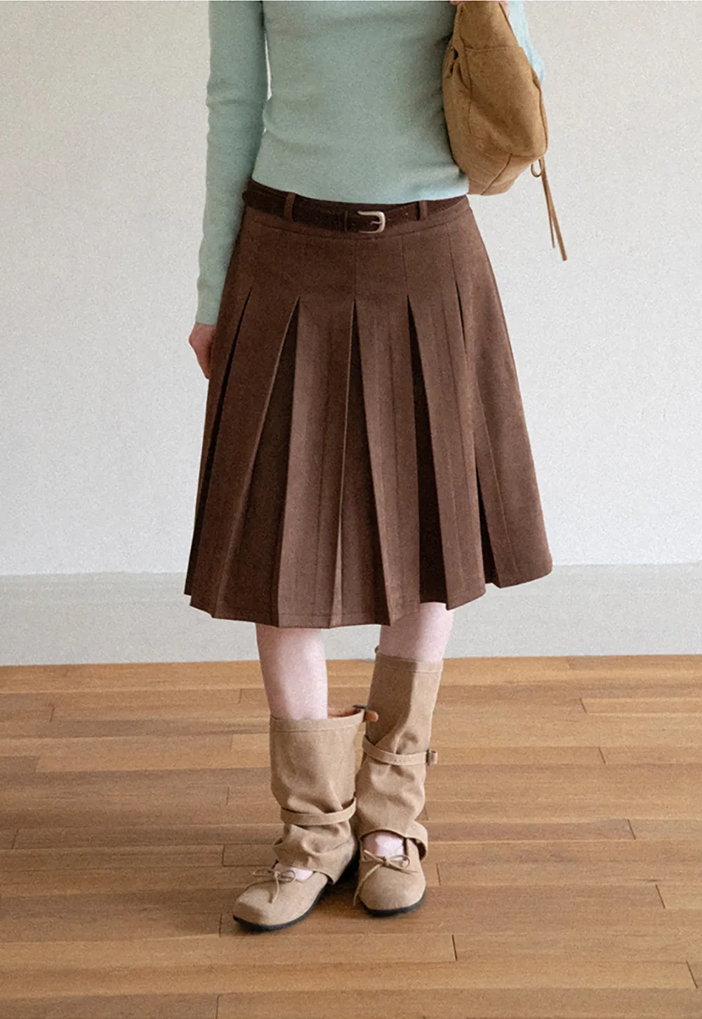 Pleated High Waist A Line Skirt